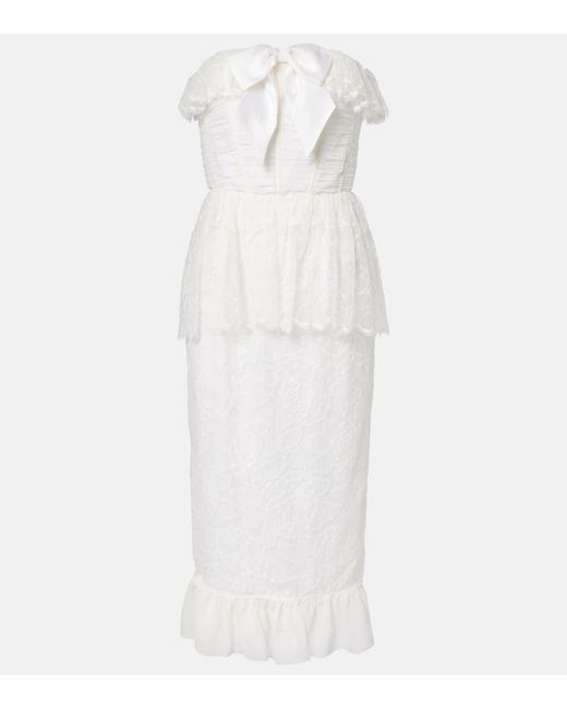 Alessandra Rich White Lace And Silk Georgette Bustier Dress