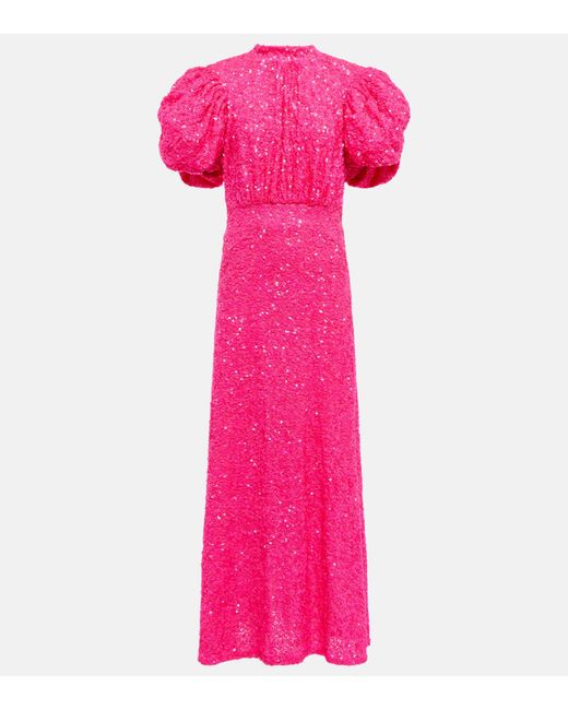 ROTATE BIRGER CHRISTENSEN Pink Sequined Puff-sleeve Maxi Dress