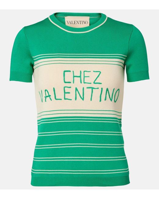 Valentino Green Chez Striped Cotton Top