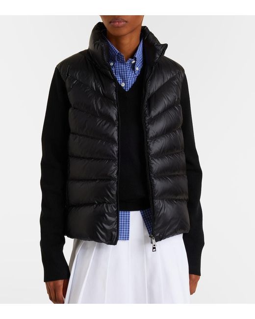 Moncler Black Tricot Down-Paneled Virgin Wool Cardigan