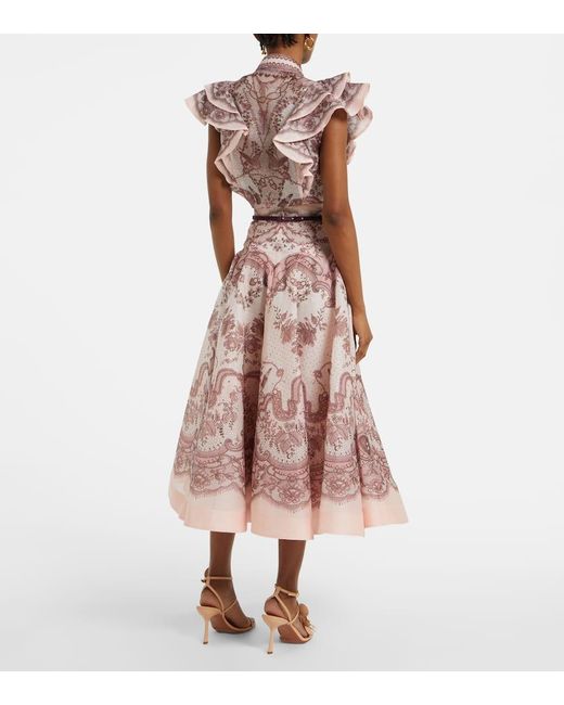 【Zimmermann】Crush Flared linen and silk midi skirt Crush Flared linen and silk midi skirt in black - Zimmermann