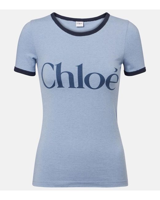 Chloé Blue Logo Cotton-Blend Jersey T-Shirt