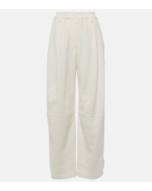 Brunello Cucinelli White Herringbone Cotton And Linen Straight Pants