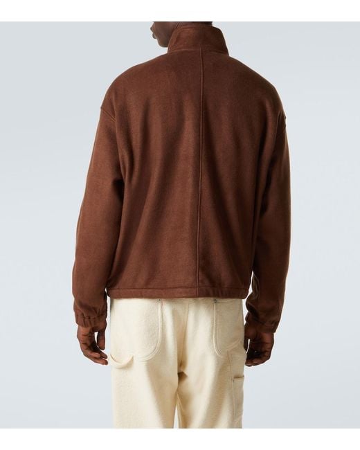 Auralee Brown Silk Fleece Half-Zip Sweater for men
