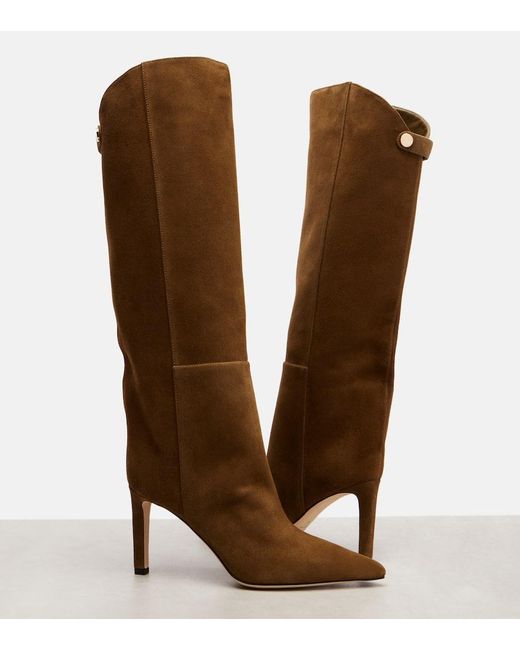Jimmy Choo Brown Alizze 85 Suede Knee-High Boots