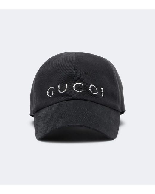 Gucci Black Embellished Logo Cotton-Blend Baseball Cap