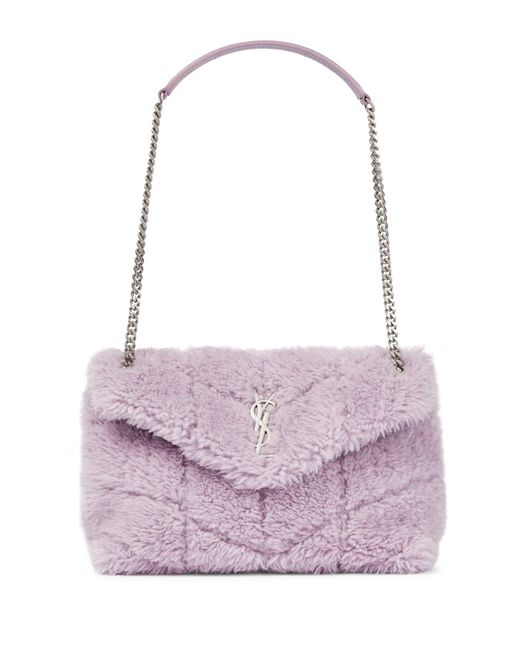 Saint Laurent Purple Loulou Puffer Small Shearling Shoulder Bag