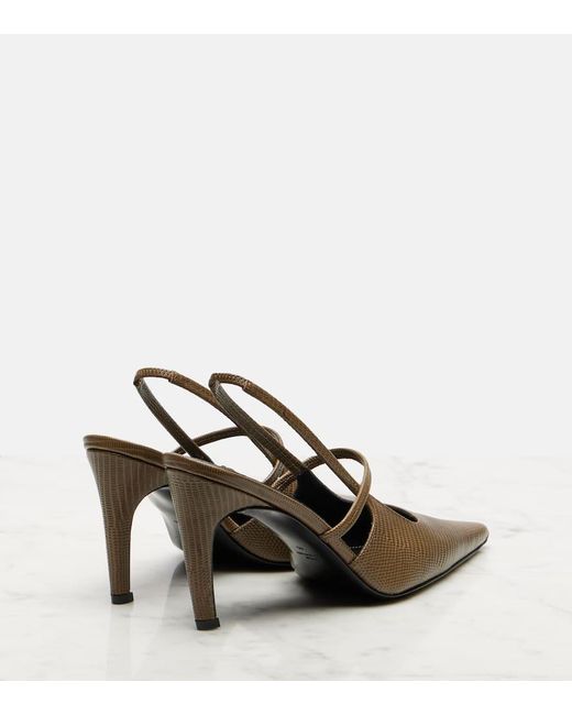 Totême  Brown 85 Lizard-Effect Leather Slingback Pumps