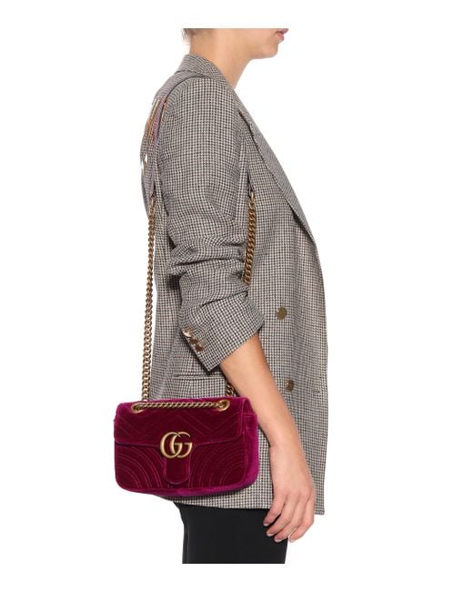 Gucci Velvet Matelasse Mini GG Marmont Fuchsia in Purple Lyst