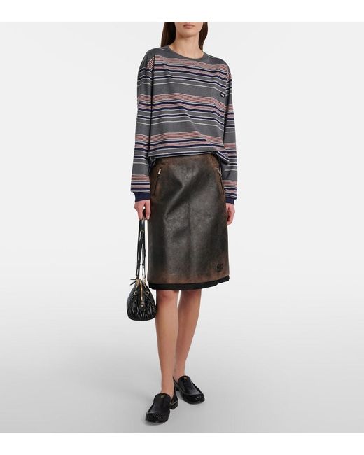 Miu Miu Black Suede-Trimmed Leather Midi Skirt