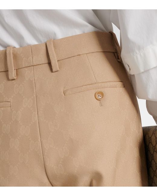 Pantalones rectos de lana con GG en jacquard Gucci de color Natural