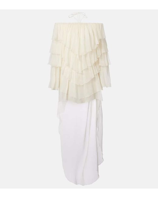 Blumarine White Ruffled Silk Minidress