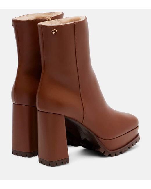 Gianvito Rossi Brown 70 Shearling-Lined Platform Ankle Boots