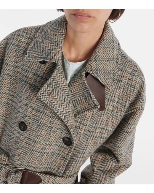 Loro Piana Gray Herringbone Wool And Cashmere-Blend Coat