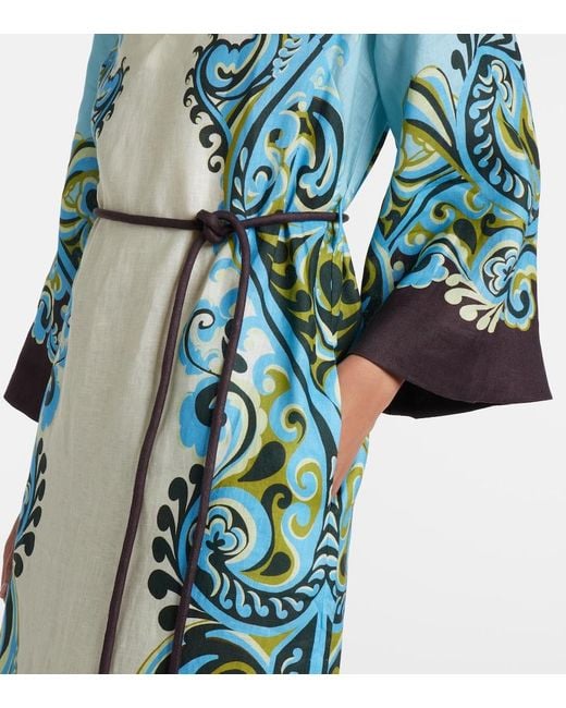 ALÉMAIS Blue Natalia Printed Linen Midi Dress