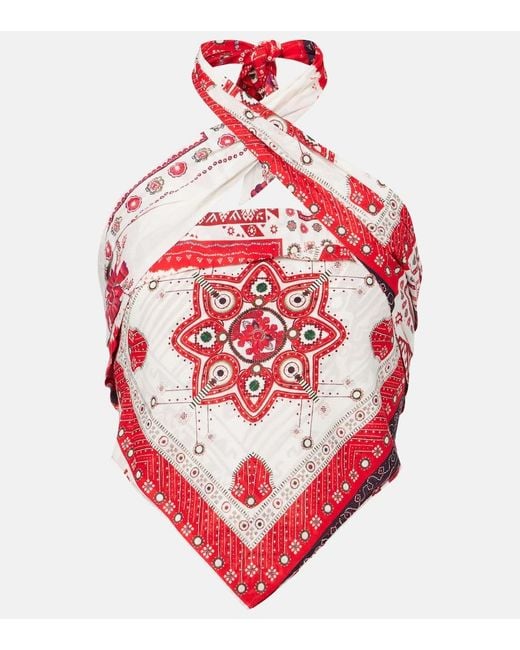 Isabel Marant Red Feyza Halterneck Printed Cotton Top