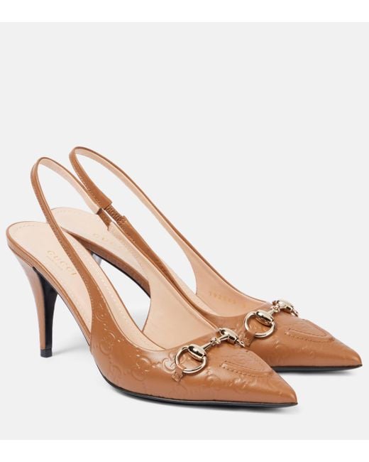 Gucci Natural Horsebit GG Leather Slingback Pumps