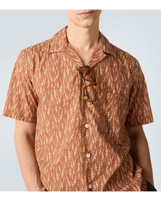 Canali Brown Printed Cotton-Blend Bowling Shirt for men