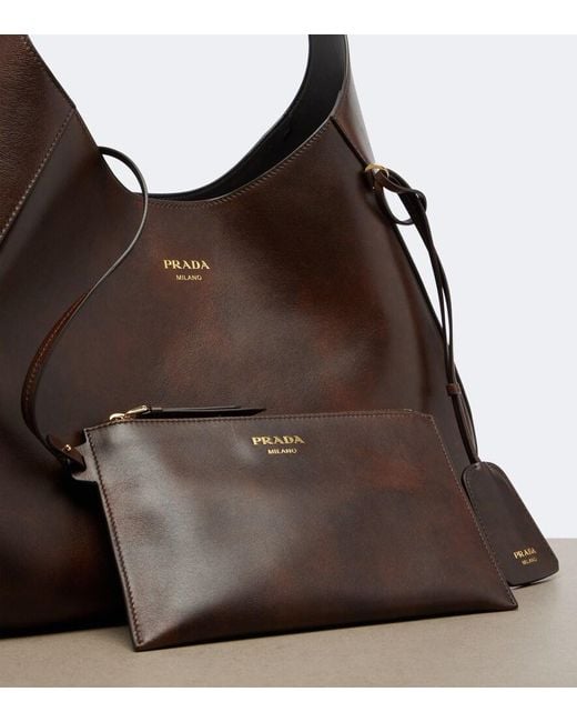 Prada Brown Large Leather Shoulder Bag