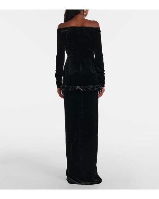 Alessandra Rich Black Bow-Detail Off-Shoulder Velvet Gown