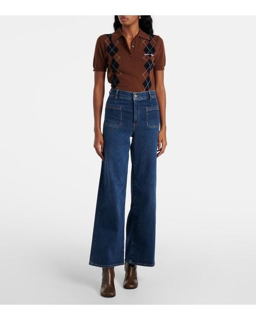 FRAME Blue Le Slim Palazzo High-Rise Wide-Leg Jeans