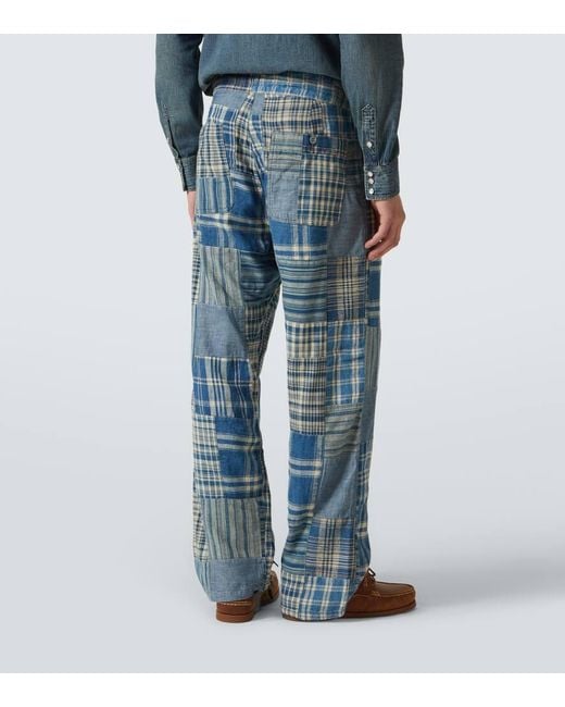 Pantalones De Algodon Y Lino Con Patchwork RRL de hombre de color Blue