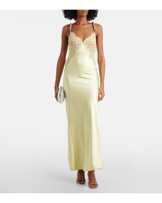 Self-Portrait White X Christopher Kane Lace-Trimmed Satin Maxi Dress