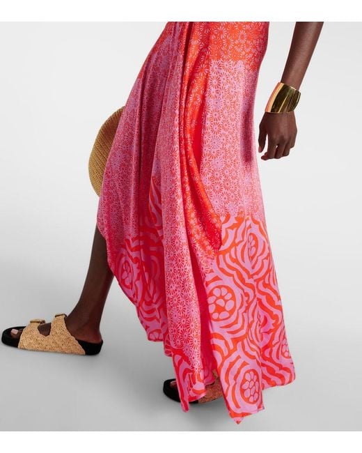 Poupette Red Mabelle Printed Front-Slit Maxi Dress