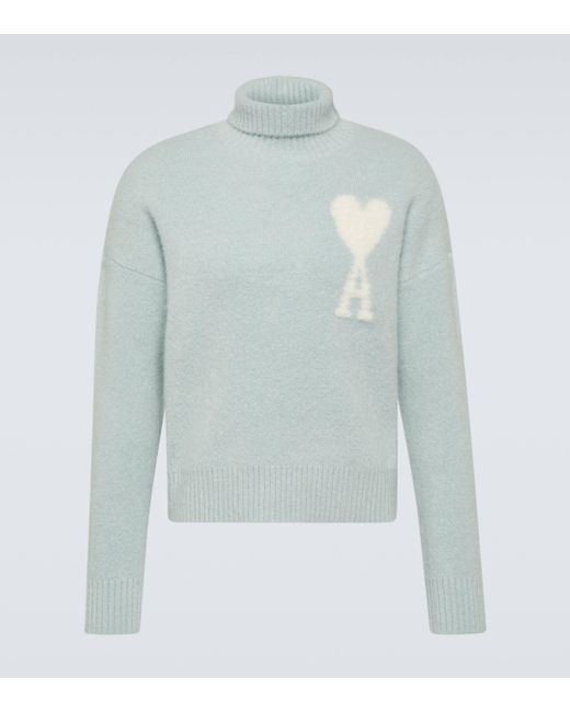 AMI Blue Ami De Cour Alpaca-blend Turtleneck Sweater for men