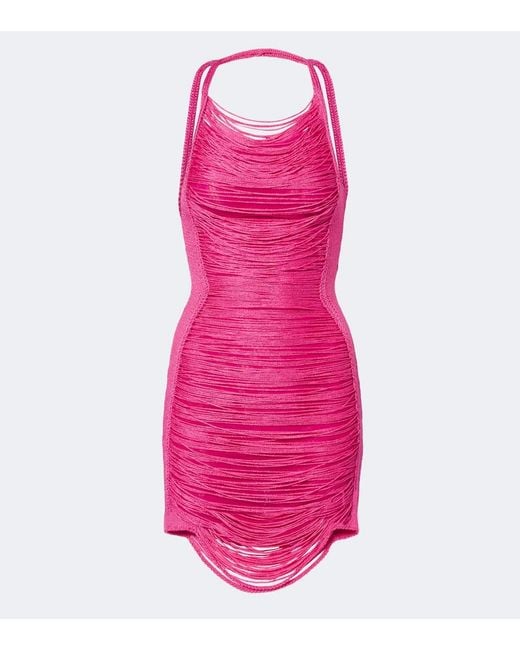 The Attico Pink Fringed Halterneck Minidress