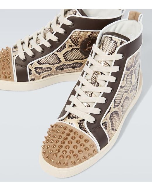 Christian Louboutin Brown Lou Spikes Orlato Flat Leather High-Top Trainers for men
