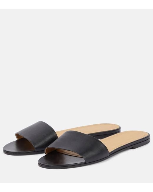 The Row Black Signum Leather Slides