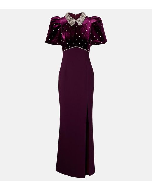 Rebecca Vallance Purple Charles Embellished Velvet Gown