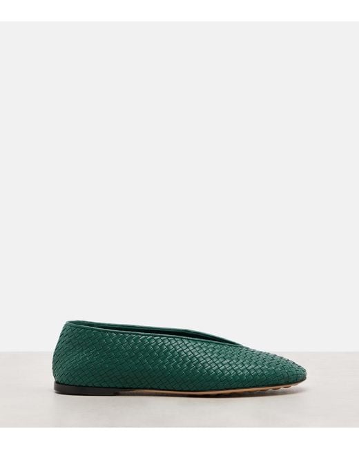 Bottega Veneta Green Rosa Intrecciato Leather Ballet Flats