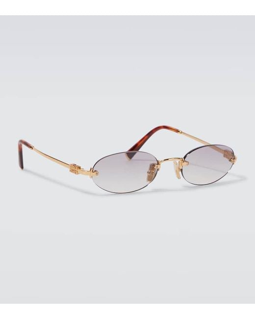 Miu Miu Ovale Sonnenbrille in Metallic für Herren