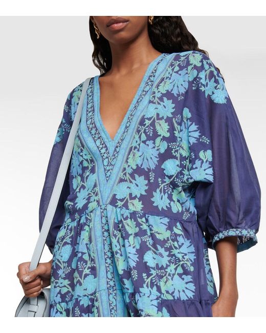 Juliet Dunn Blue Floral Cotton Maxi Dress