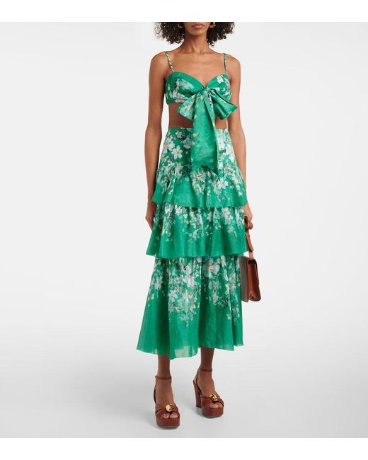 Zimmermann Green Everley Draped Bow-Detail Ramie Bralette