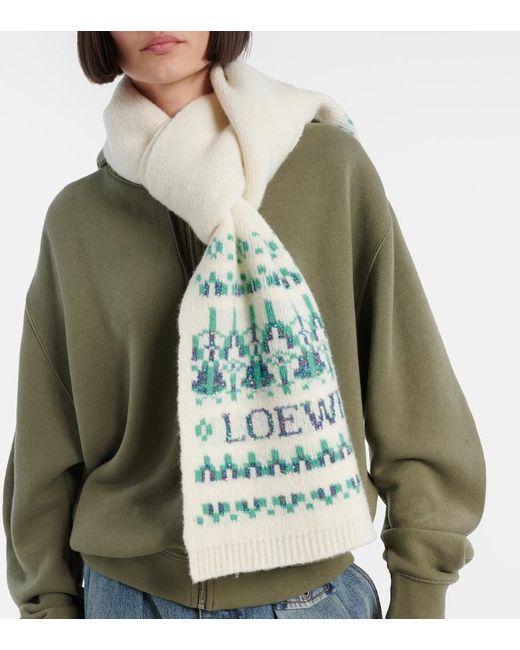 Loewe White Logo Sequined Wool-Blend Jacquard Scarf