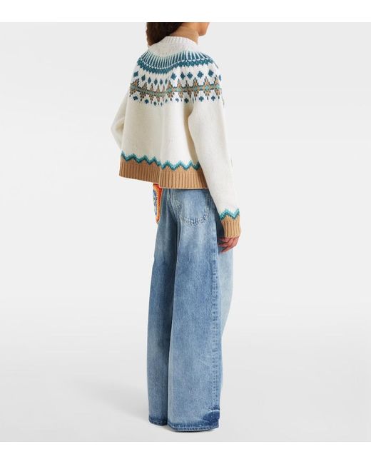 Alanui Blue Sunny Crochet Wide-Leg Jeans