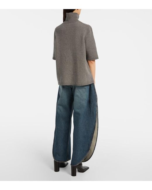 Alaïa Gray Knitted Cashmere-Blend Turtleneck Top