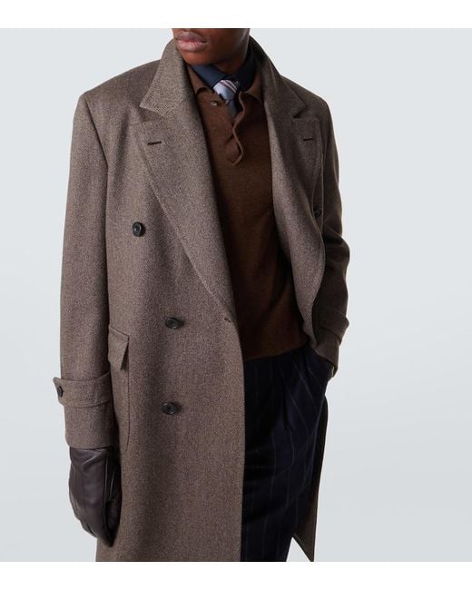 Thom Sweeney Brown Double-Breasted Wool Overcoat for men