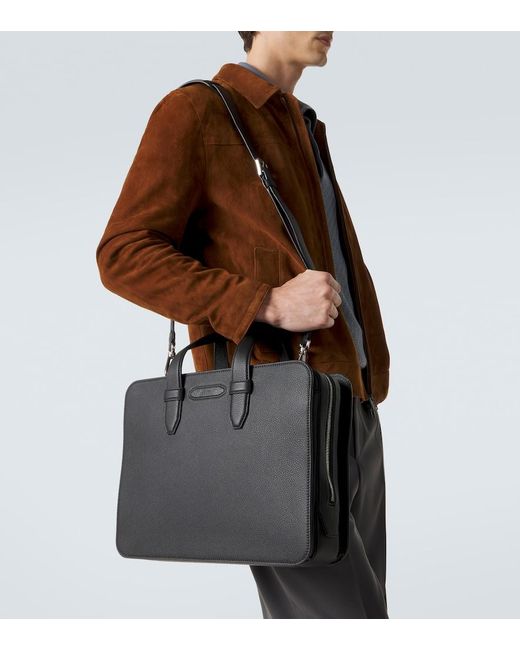 Brioni Black Leather Briefcase for men