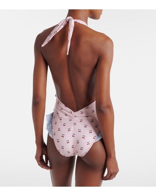 Montce White Tropez Printed Ruffled Swimsuit