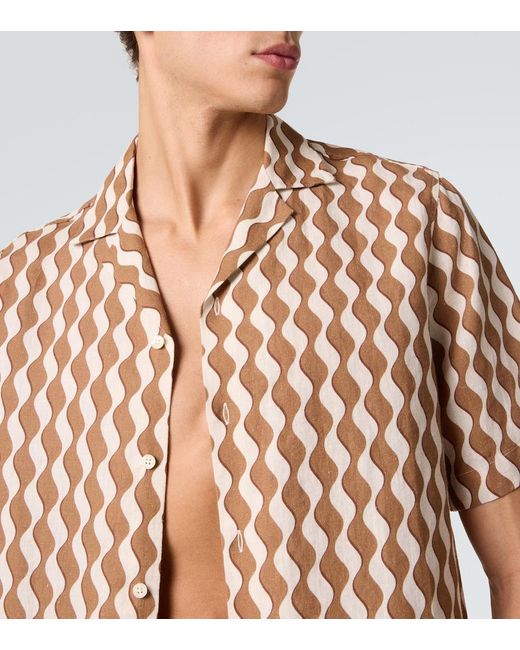 Frescobol Carioca Brown Roberto Printed Linen Shirt for men