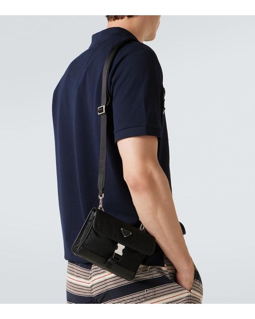 Prada Black Re-Nylon Leather-Trimmed Shoulder Bag for men