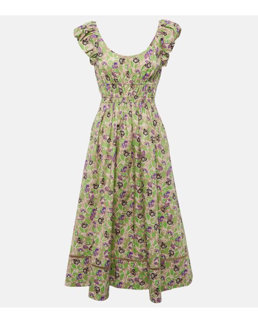 Tory Burch Green Floral Cotton Midi Dress