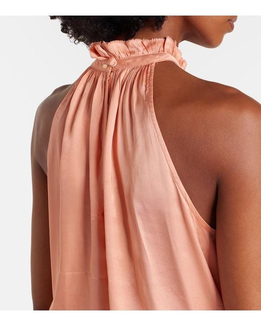 Poupette Pink Lace-Trimmed Satin Midi Skirt