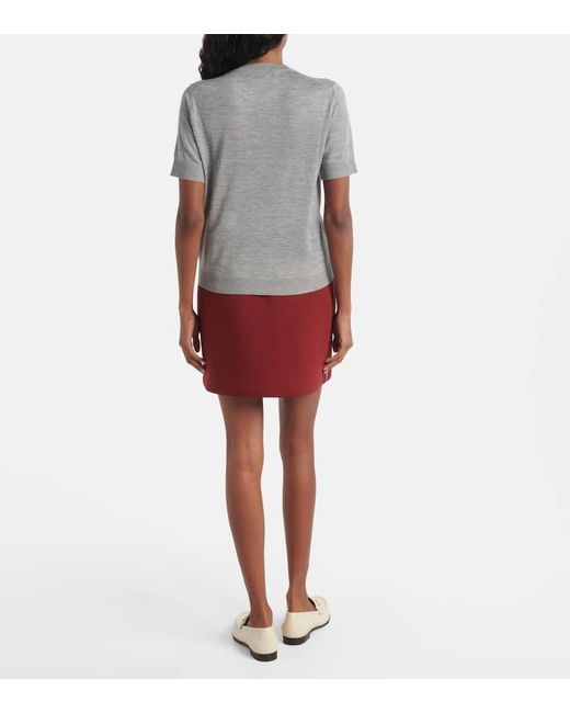 Camiseta De Cachemir Y Seda Con Logo Gucci de color Gray