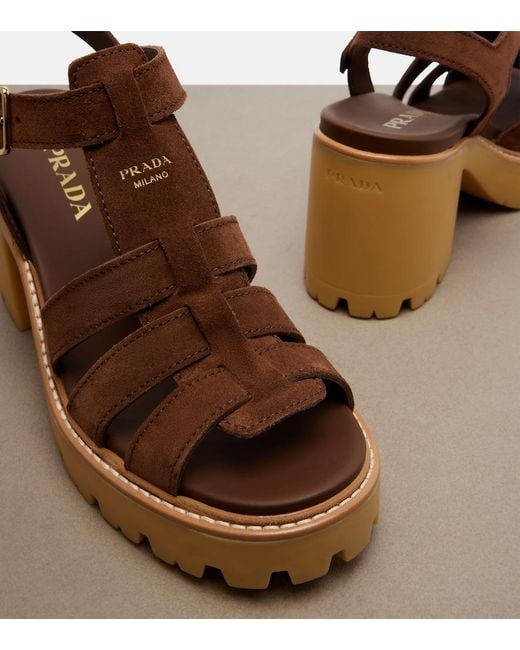 Prada Brown Suede Platform Sandals