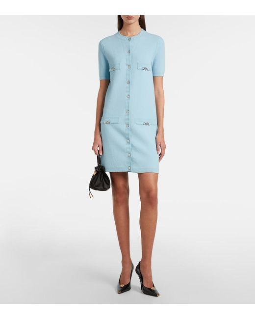 Versace Blue Medusa Wool And Cashmere Shirt Dress